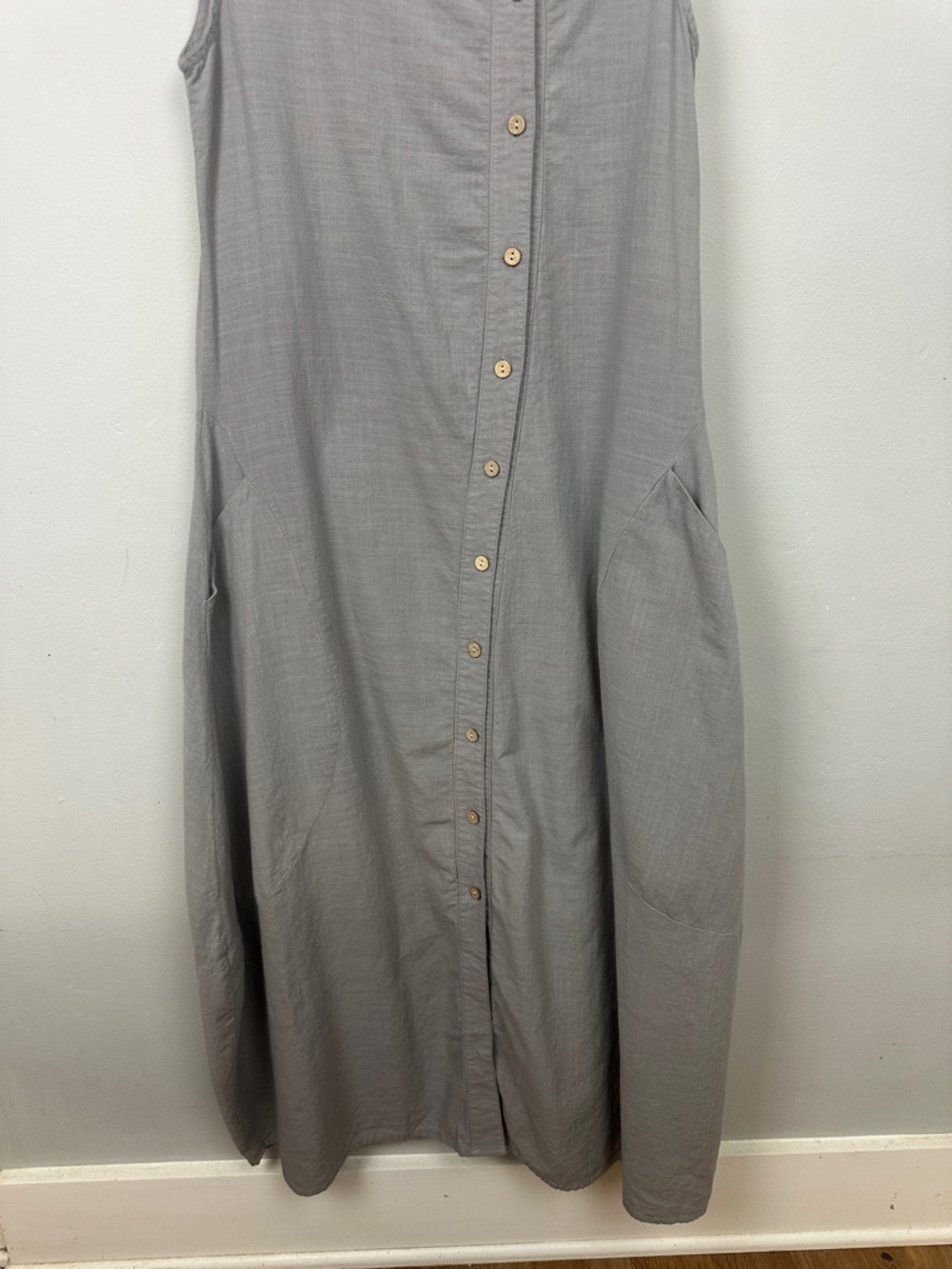 Grey Cotton Lagenlook Cowl Neck Sleeveless Button Down Maxi Dress Sz M - Picture 7 of 14